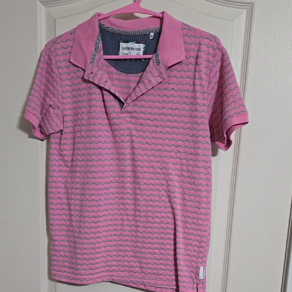 Youth Large Pink Striped Polo Shirt